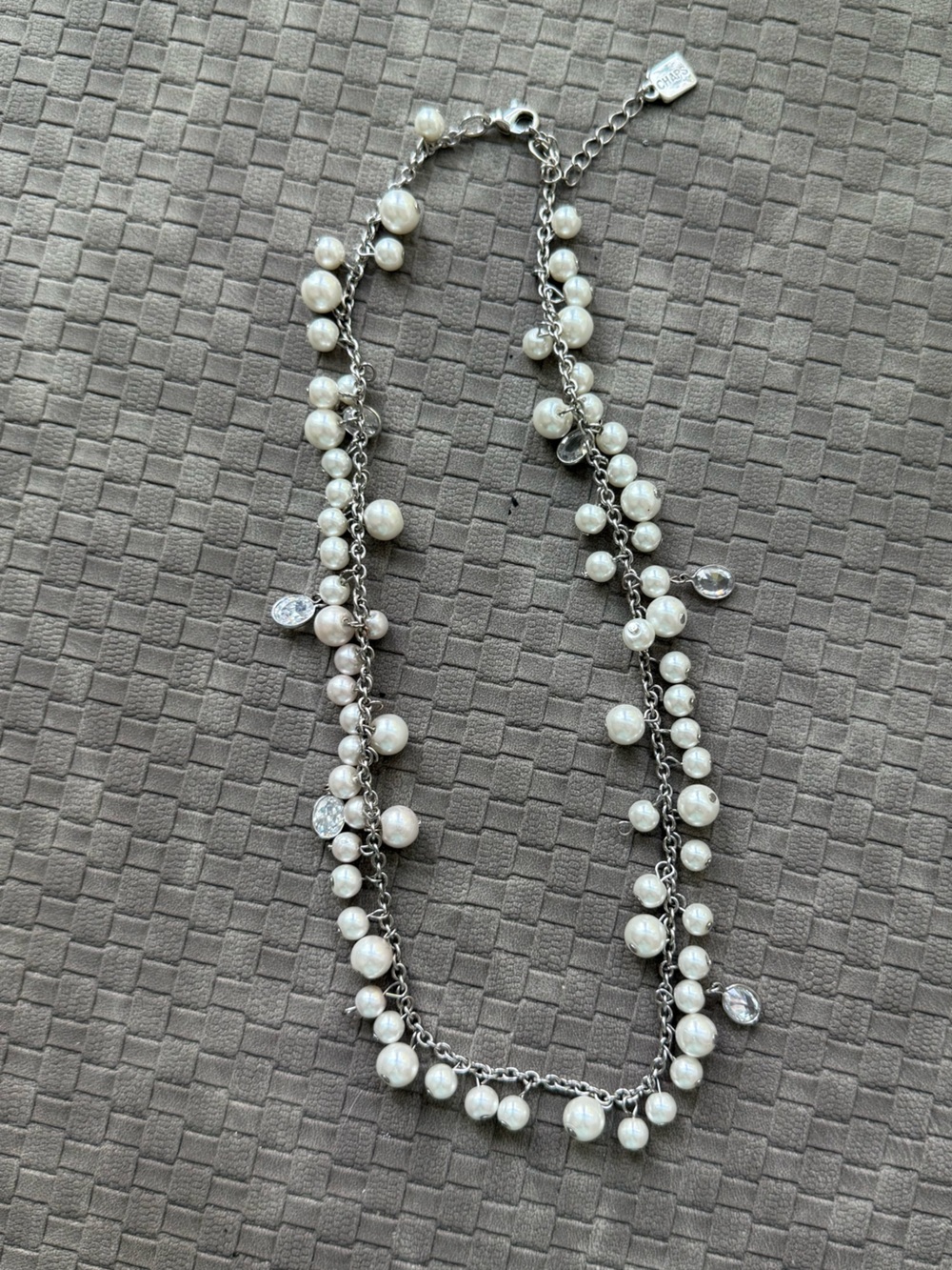 Chaps Pearl & Silver Charm necklace- White Pearls